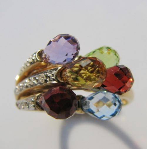 ***R13 380*** UNIQUE 9CT GOLD BRIOLETTE NATURAL GEM RING SIZE P