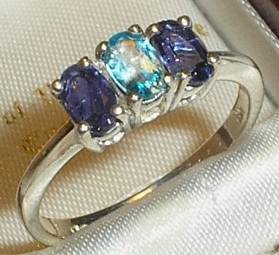 ***R8 000*** SOLID ENGLISH SILVER TANZANITE & TOPAZ TRILOGY RING