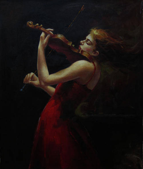 GORGEOUS!!!!! Music Night,Original Oil Painting by D. West,50 X 60 cm