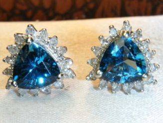 ***R16 000*** 9CT GOLD BLUE TOPAZ & DIAMOND DECO EARRINGS