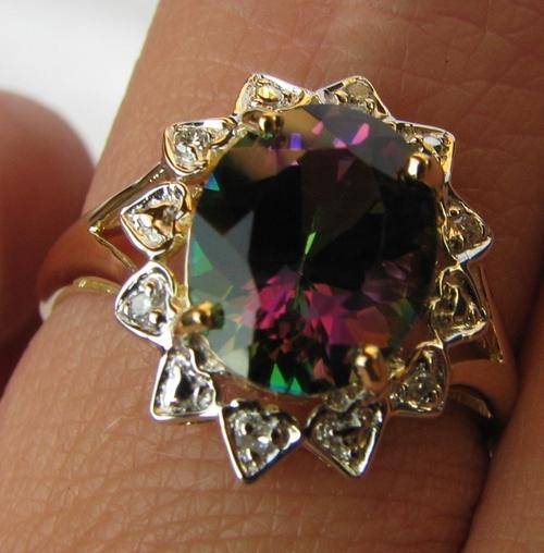 ***R8 900*** 9K Solid YG Genuine 3.0 Cts Mystic Topaz & Diamond Ring