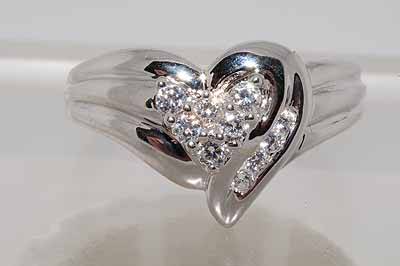 SOLID STERLING SILVER - .50CT HEART DESIGN ROUND CUT CUBIC ZIRCONIUM RING
