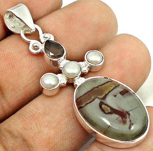 ***R1 900*** COFFEE BEAN JASPER TOPAZ PEARL 925 SILVER PENDANT