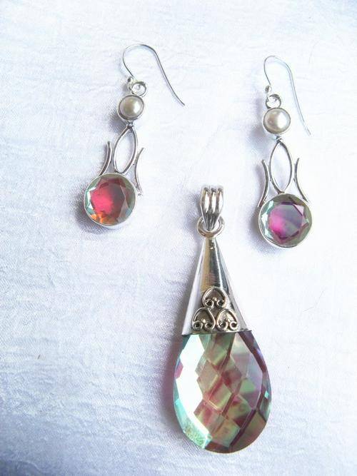 "WOW!!" HUGE 42 ct PINK TOPAZ DROP 925 STERLING SILVER PENDANT AND EARRINGS SET