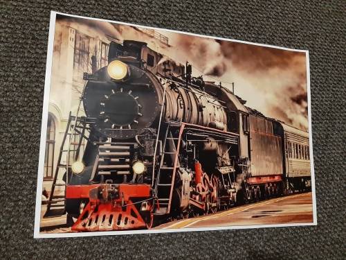 Free Shipping.....Old steam train...high gloss print. Vintage. 29 x 40 cm (A3)