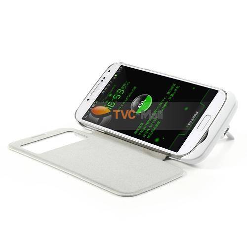 3500mAh S4 Samsung Galaxy Power bank case with S View window - Flip case color White S 4  i9500