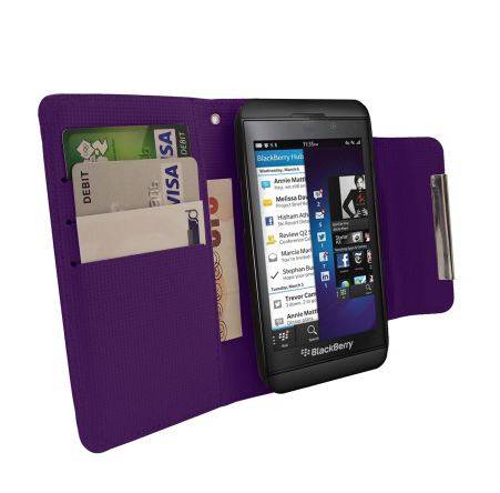 Blackberry Z30 - Purple Wallet Book Cover + free screen protector
