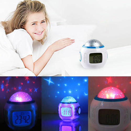 Music Starry Star Sky Projection LED Calendar Thermometer Digital Alarm Clock