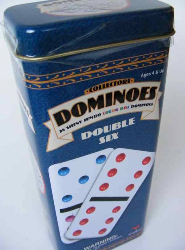 Collectors 28 shiny color dot double six dominoes in a tin