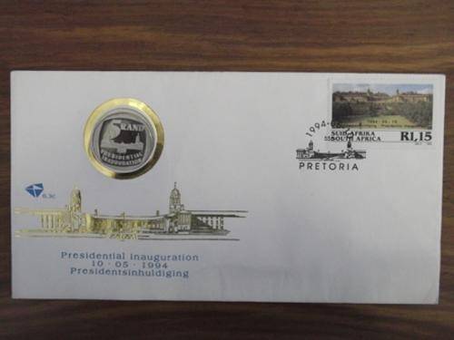 1994 Presidential Inauguration Mandela coin with steps in Envelope