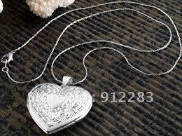 Silver flower heart photo locket necklace and pendant
