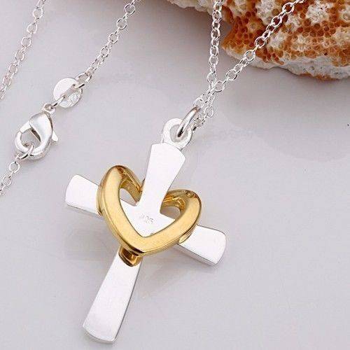 Elegant Women GIFT Golden Heart Cross Pendant with chain