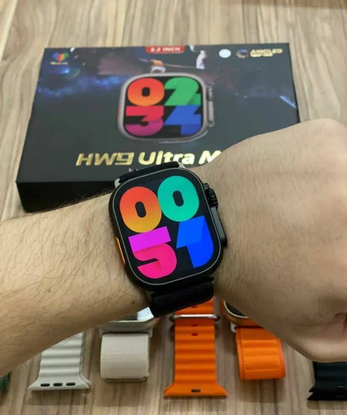 HW9 Ultra Max 2.2 Inch AMOLED Screen Smartwatch Black Strap Blood Press Bluetooth Call