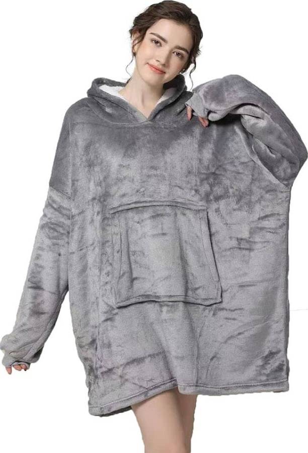 One Size Fits All, Ultra Plush Blanket, Huggie Hoodie, TV Blanket - Grey