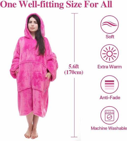 One Size Fits All, Ultra Plush Blanket, Huggie Hoodie, TV Blanket - Cerise pink