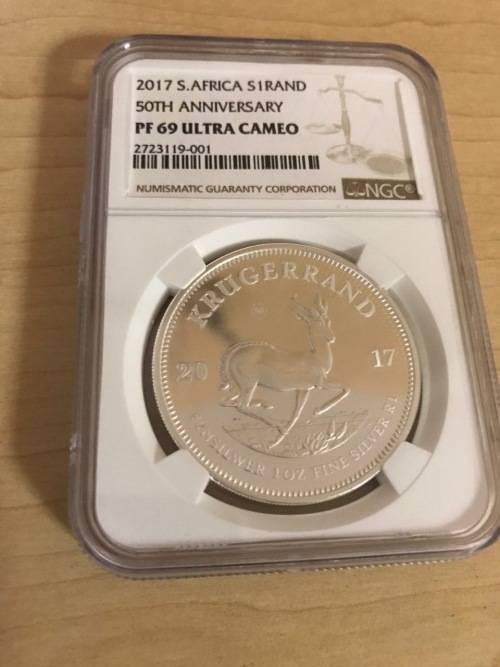 2017 PROOF KRUGERRAND 1oz SILVER - NGC PF69 ULTRA CAMEO - 50th ANNIVERSARY -MINTAGE =15000 - PERFECT