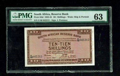 ** SOUTH AFRICA | 10 Shillings | 1932-45 | P-82d | PMG 63 **