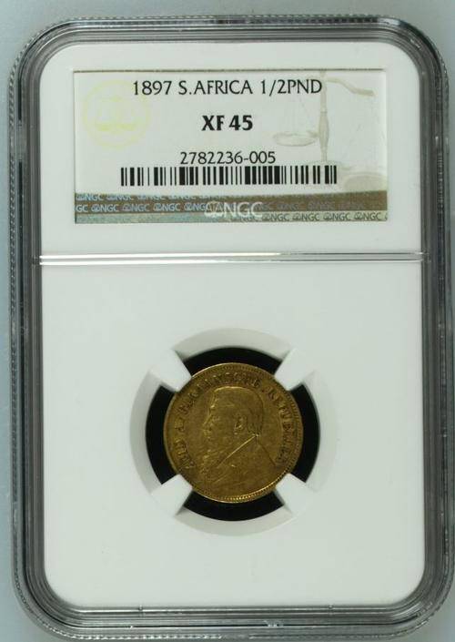 SCARCER DATE ZAR 1897 HALF POND - NGC GRADED XF45 *** STUNNING PIECE CRISP DETAILS