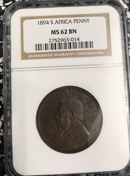1894 ZAR Penny NGC MS62  Second Scarcest ZAR Penny
