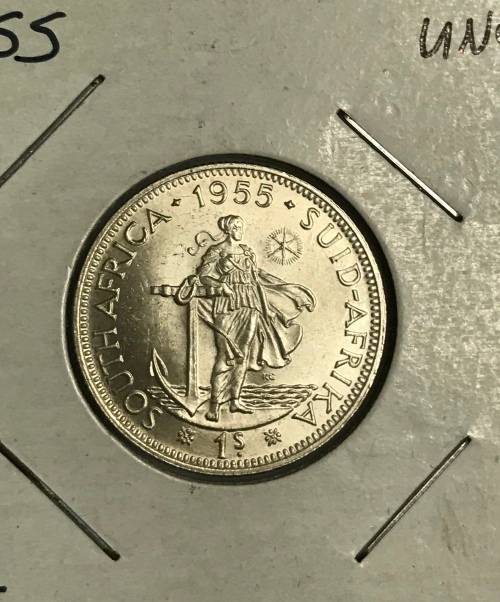 1955 union one shilling brilliant uncirculated