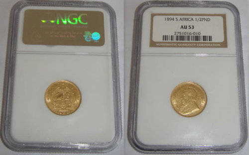 Paul Kruger ZAR: GOLD Half Pond (£½) of 1894: NGC graded AU 53