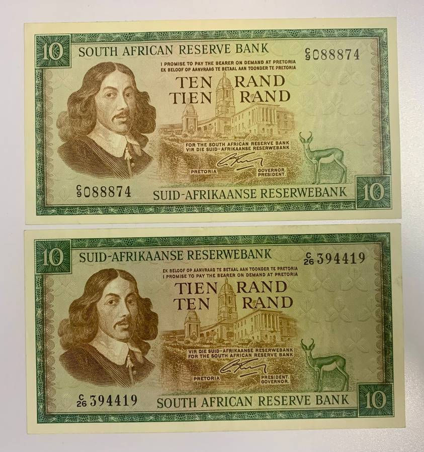 Rissik notes English and Afrikaans. R20 tw de jongh. Z2