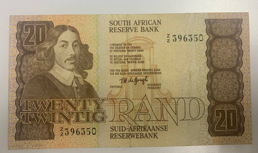 Rissik notes English and Afrikaans. R20 tw de jongh. Z2