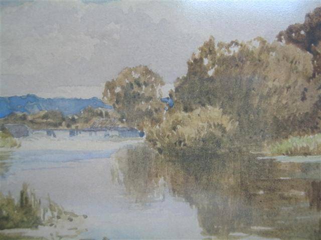 SERENE AND PEACEFUL, WATER AND LANDSCAPE SCENE, FRAMED BEHIND GLASS, WATERCOLOUR