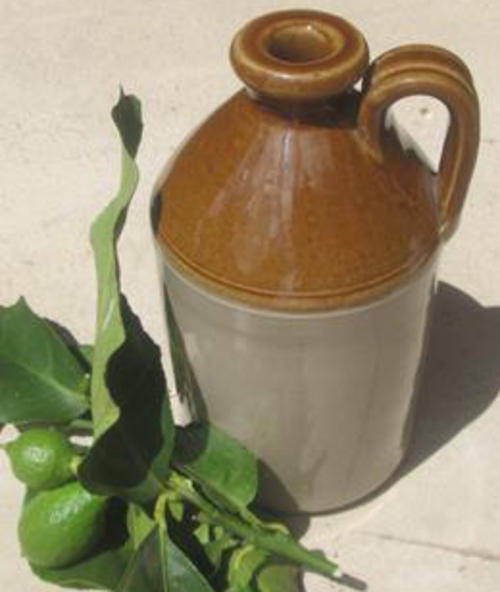 ANTIQUE STONEWARE STORAGE JUG WITH HANDLE, PERFECT CONDITION.