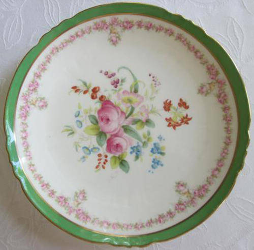 ANTIQUE CAULDON PORCELAIN PLATE, HAND PAINTED OVER TRANSFER, ROSES AND SUMMER FLOWER DESIGN.