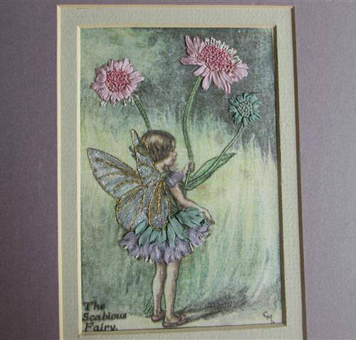 SCABIOUS FAIRY,  SILK RIBBON EMBROIDERY FROM THE FLOWER FAIRY COLLECTION