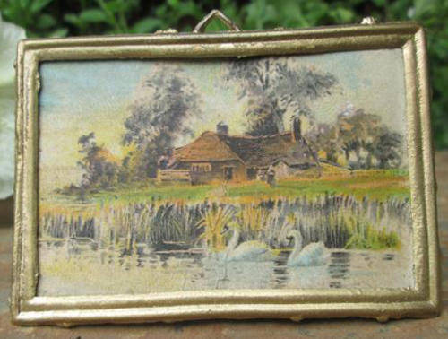 Antique German Ormolu Miniature Doll House Framed Print, Early 1900s