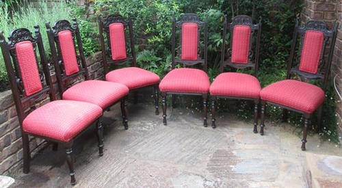 SET OF 6 MATCHING  ANTIQUE, UPHOLSTERED EDWARDIAN DINING ROOM CHAIRS