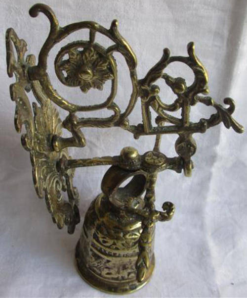 VINTAGE ORNATE CAST BRASS,  WALL MOUNTED PULL BELL