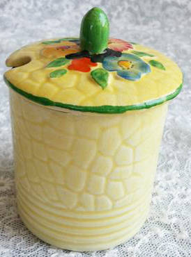 VINTAGE CROWN DEVON, ENGLAND, JAM OR SUGAR JAR WITH LID EXCELLENT CONDITION.