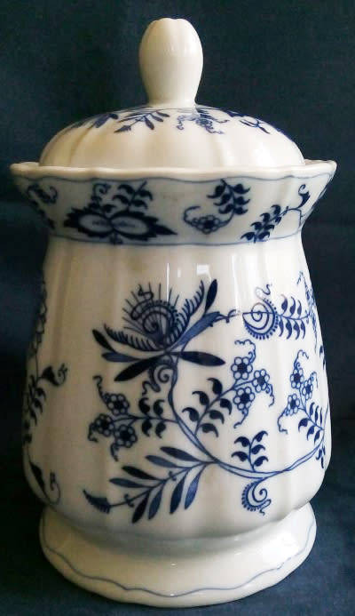 LARGE VINTAGE CANISTER BLUE DANUBE JAPAN, ONION DESIGN, UNDER GLAZE DECORATED PORCELAIN