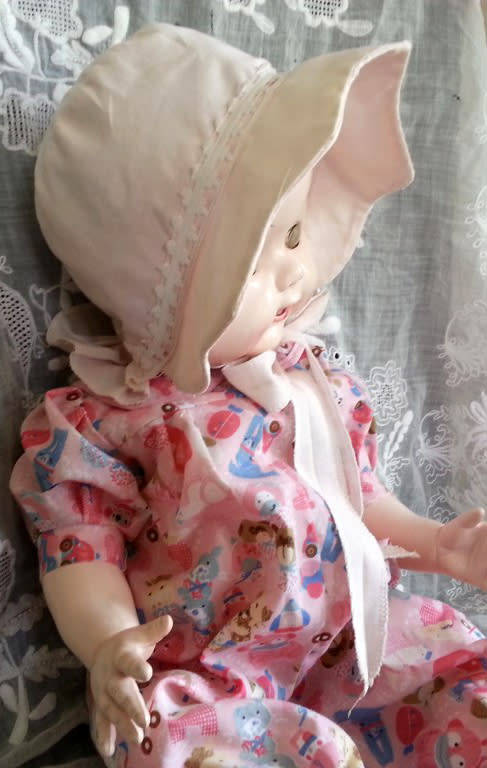 CUTE AND CUDDLY, RODDY 21 INCH VINTAGE HARD PLASTIC DRESSED BABY DOLL  1940s -50s MADE IN ENGLAND