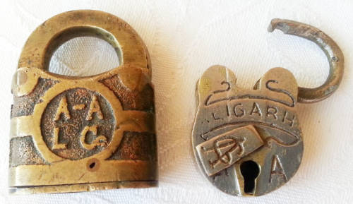 TWO ANTIQUE SMALL COLLECTIBLE PADLOCKS, INDIAN MADE ALIGARH, AND BRITISH MADE ANCIO