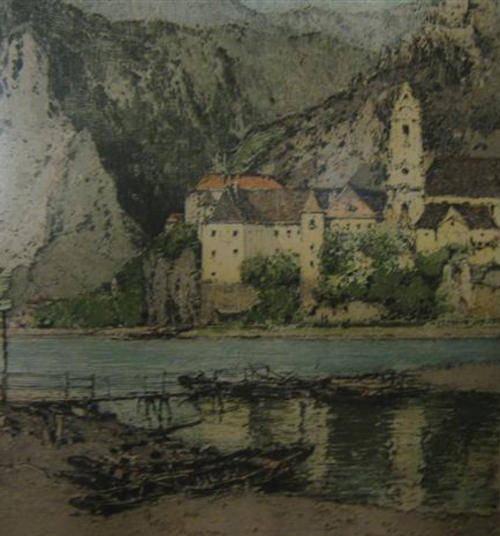 WELL DRAWN AND ATTRACTIVE ANTIQUE PICTURE OF A EUROPEAN COUNTRY SCENE.