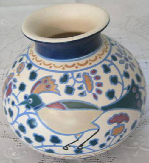 R1.00  HAND TURNED AND PAINTED ORIENTAL VASE, LOVELY SHADES OF " CALM "
