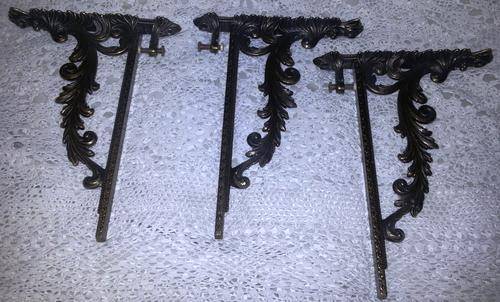 VINTAGE BRASS WALL BRACKETS WITH GLASS TOP STABLER MADE IN ITALY X 3