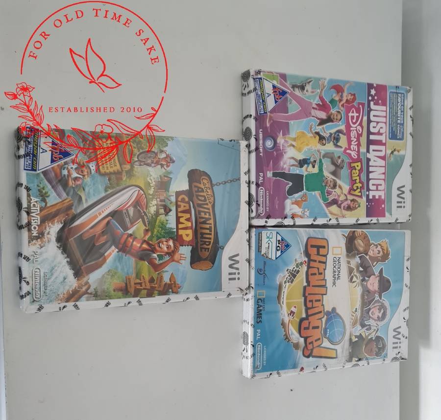 3x Wii Games, Brand New - still sealed,  Just Dance Disney Party, Challenge, Cabela`s Adventure