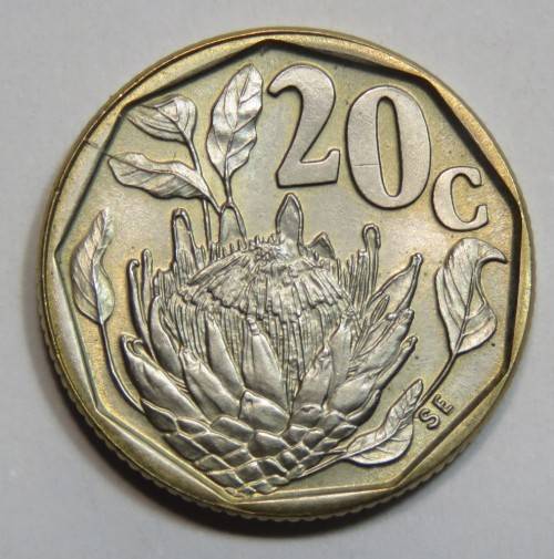 1992 South Africa 20 cent error coin wrong colour