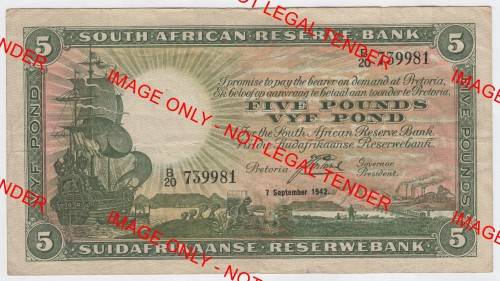 J Postmus 1942 Five Pound note - B20
