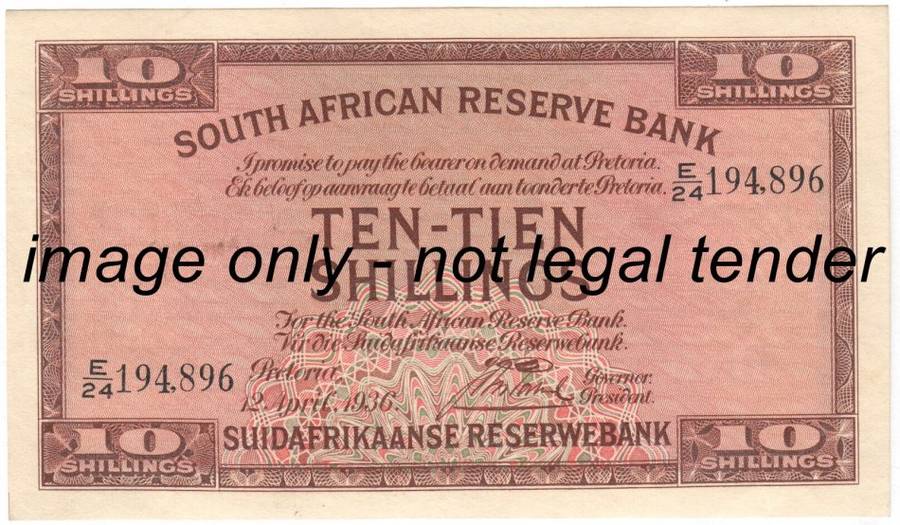 Postmus Only Issue 1936 Ten Shilling note AU+ ( Crisp Unc with indication of middle fold )