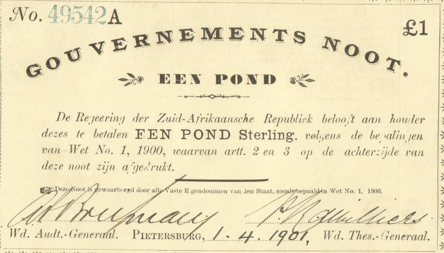 Pietersburg Governments note - One pound in near perfect condition