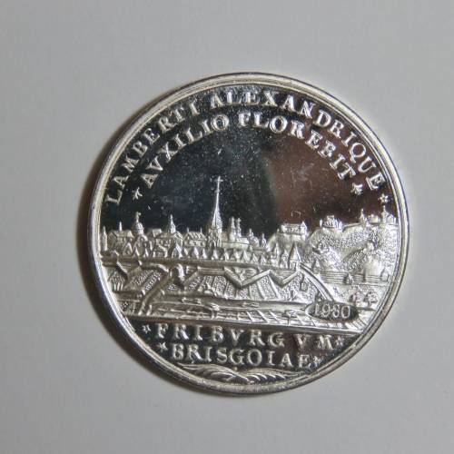 German 1739 City of Freiburg Commemorative 1980 proof silver medallion