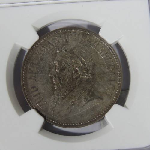 1896 ZAR Kruger half crown graded AU 50 by NGC - mint lustre remaining