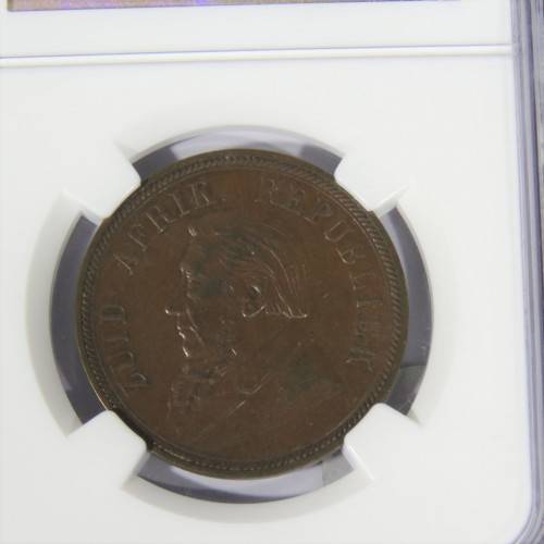 1898 ZAR Kruger penny graded AU 55 BN by NGC