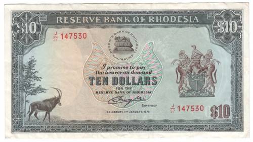 Rhodesia Ten dollars 1979 banknote